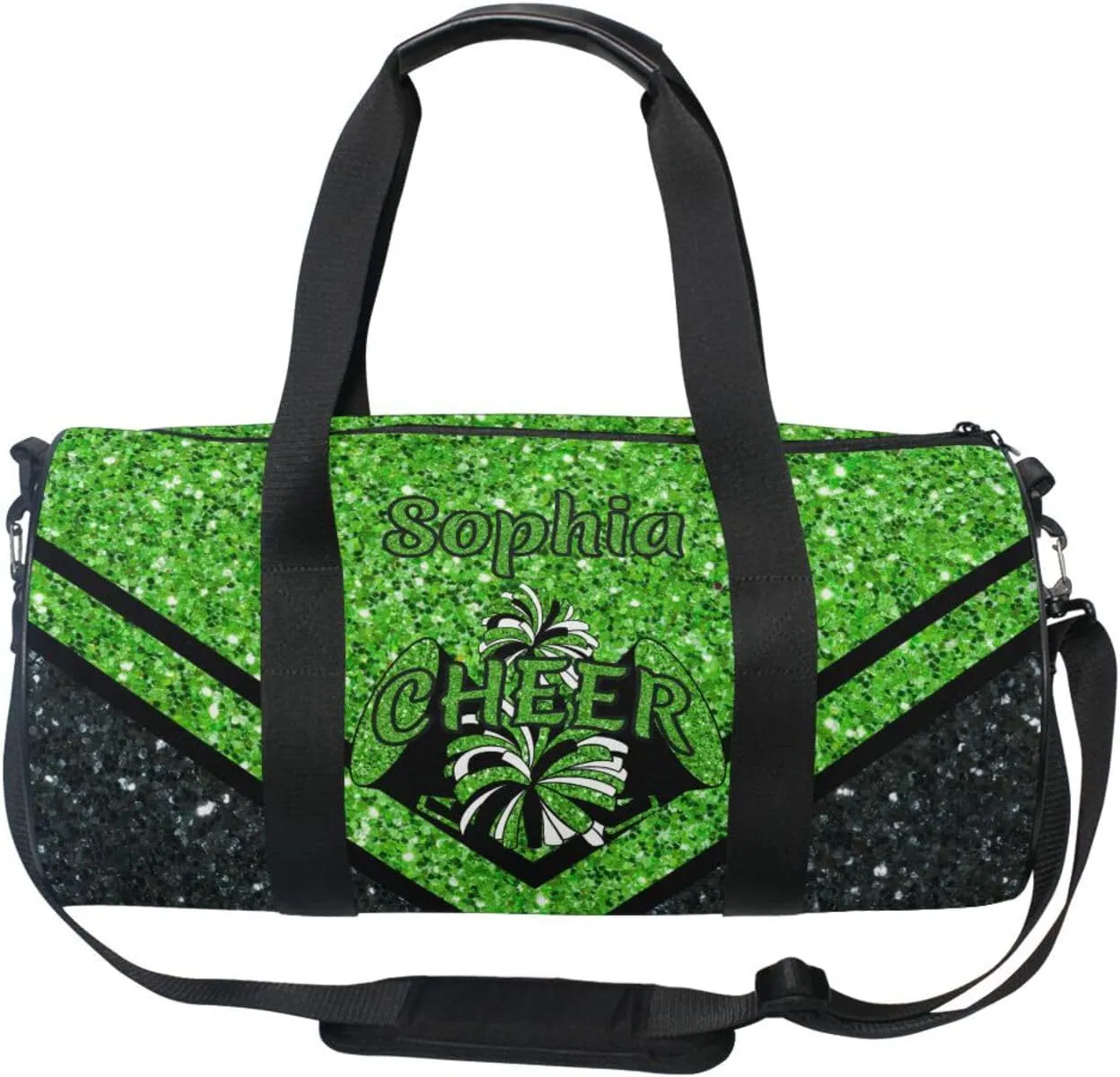 Personalized Cheer Bag Girl Sport Cheer Duffel Bag, Custom Kids Gym Bag, Overnight Weekender Travel Duffle Bags,Green Glitter, Customize Cheer Bags for Cheerleaders Gifts