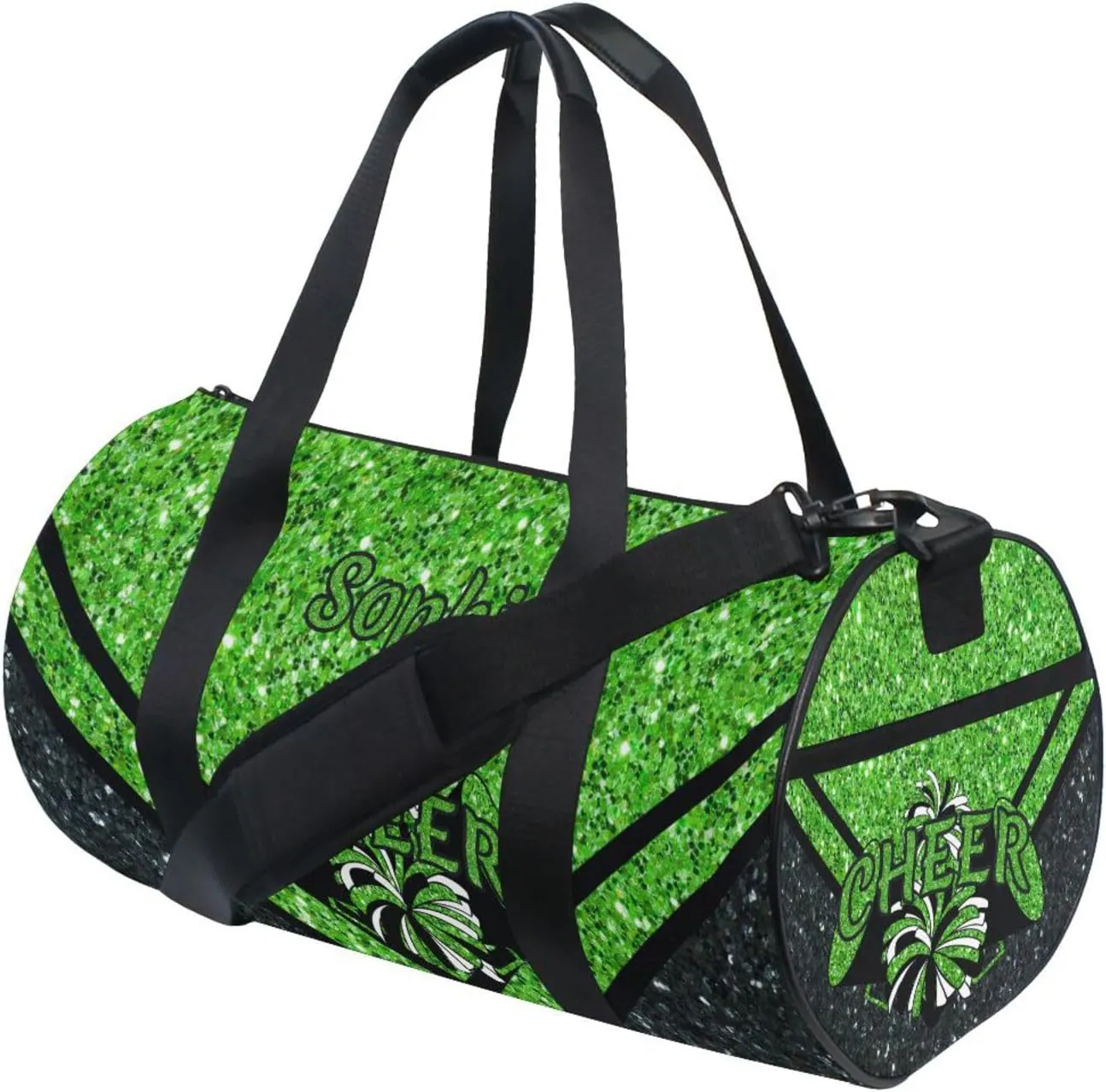 Personalized Cheer Bag Girl Sport Cheer Duffel Bag, Custom Kids Gym Bag, Overnight Weekender Travel Duffle Bags,Green Glitter, Customize Cheer Bags for Cheerleaders Gifts