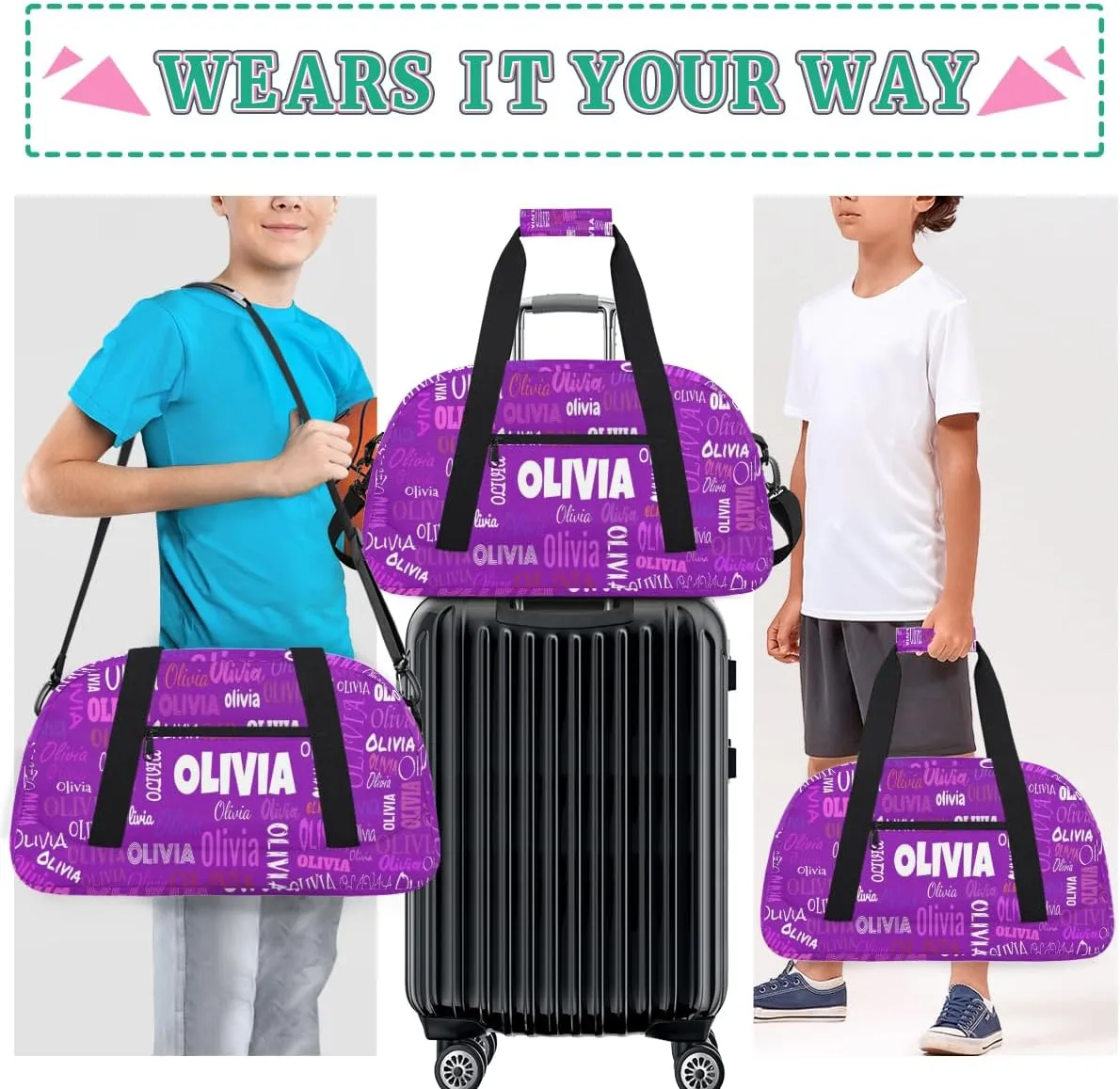 Personalized Cheer Bag Girl Sport Duffel Bag, Cheerleader Customize Travel Duffle Bag with Name, Overnight Weekender Bags Perform Cheer Bag, Dark Purple