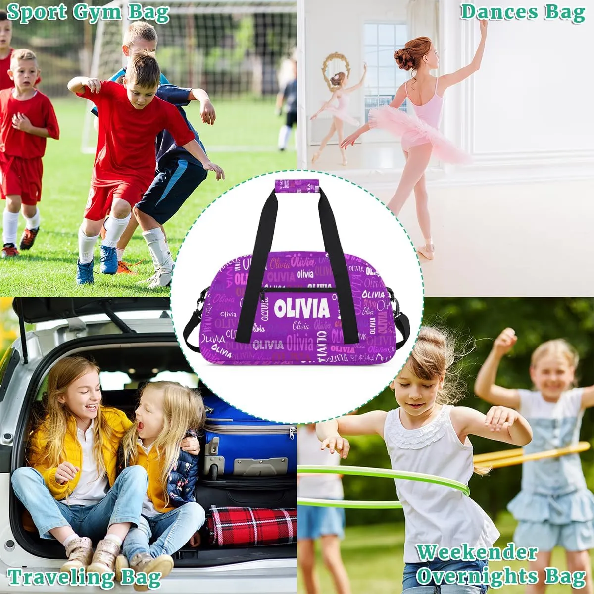 Personalized Cheer Bag Girl Sport Duffel Bag, Cheerleader Customize Travel Duffle Bag with Name, Overnight Weekender Bags Perform Cheer Bag, Dark Purple
