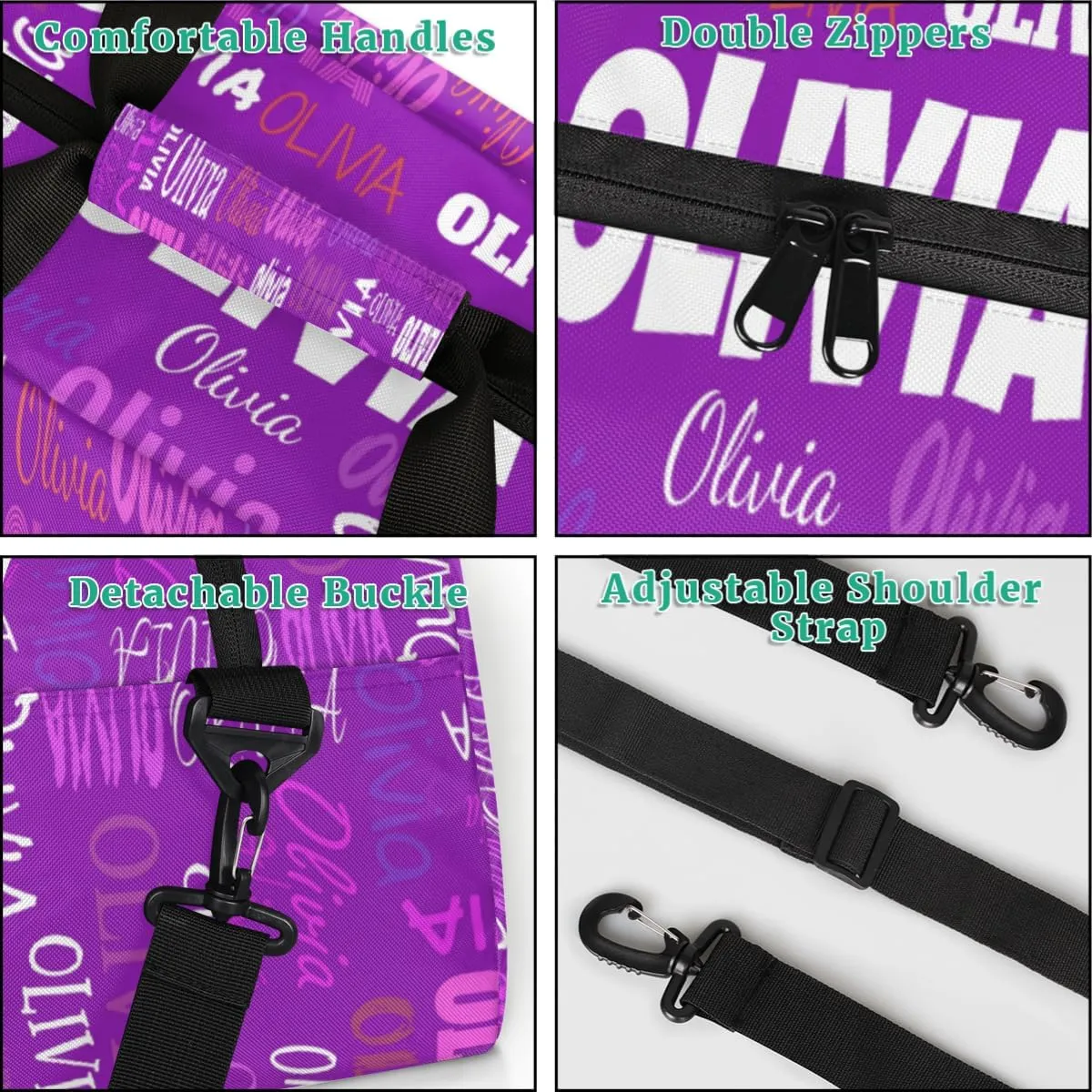 Personalized Cheer Bag Girl Sport Duffel Bag, Cheerleader Customize Travel Duffle Bag with Name, Overnight Weekender Bags Perform Cheer Bag, Dark Purple
