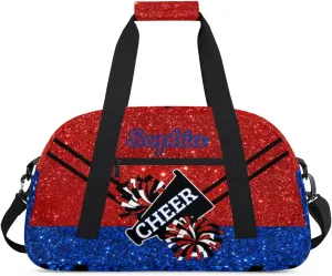 Personalized Cheer Bag Girl Sport Duffel Bag, Custom Kids Gym Bag, Customize Travel Duffle Bag with Name, Overnight Weekender Bags,Glitter Red Blue, Cheerleading Gifts