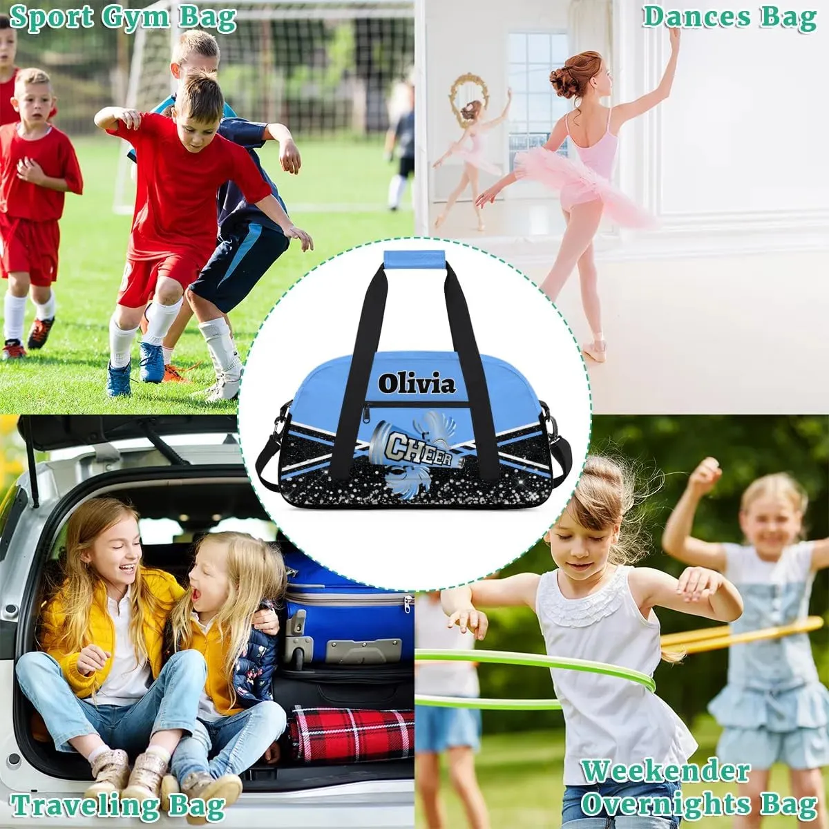 Personalized Cheer Bag Sport Duffel Bag Dance Bag for Girl Gifts, Overnight Duffel Bags Cheerleader for Kids Personalized Gymnastics Duffel Bag Cheerleading Gifts