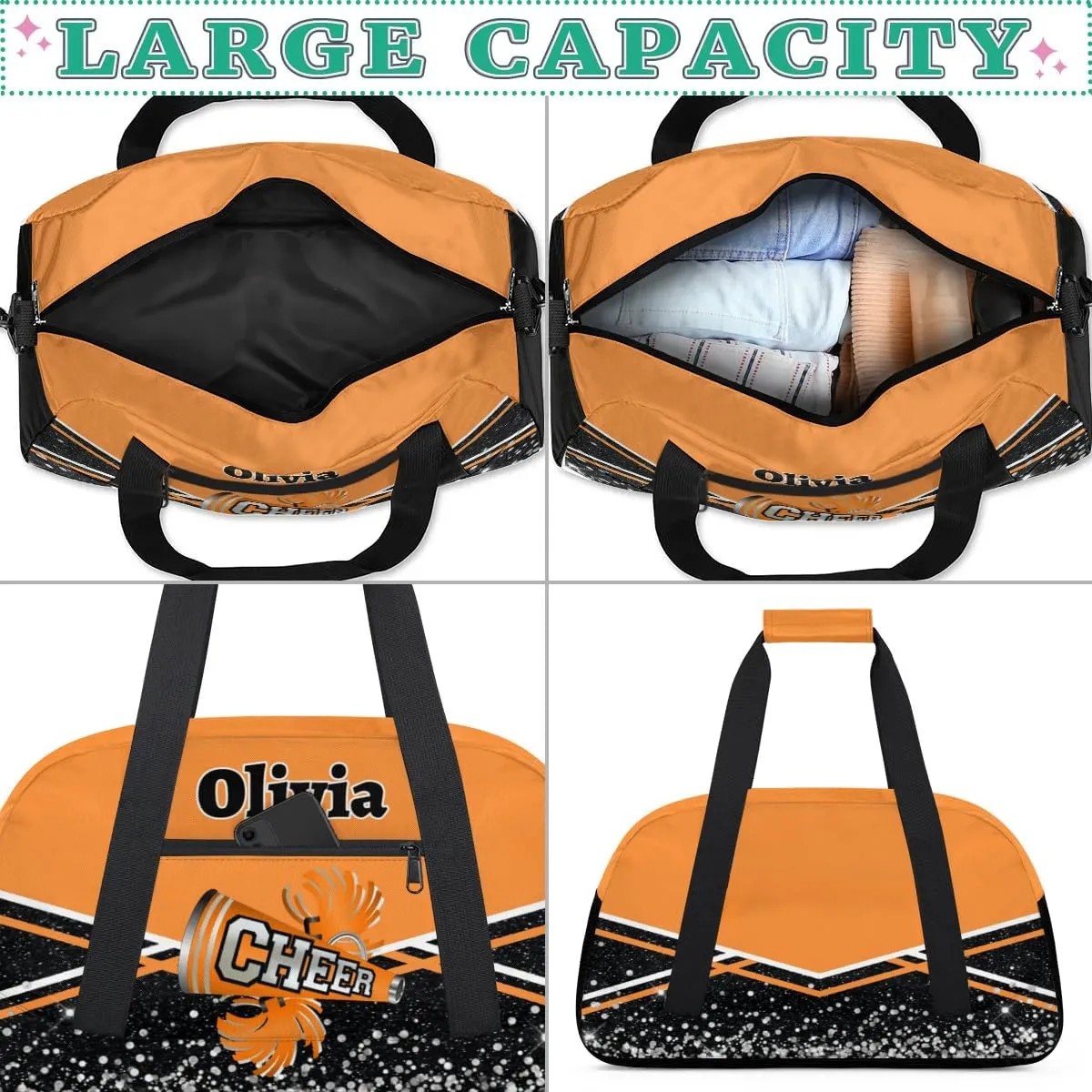 Personalized Cheer Bag Sport Duffel Bag Dance Bag for Girl Gifts, Overnight Duffel Bags Cheerleader for Kids Personalized Gymnastics Duffel Bag Cheerleading Gifts