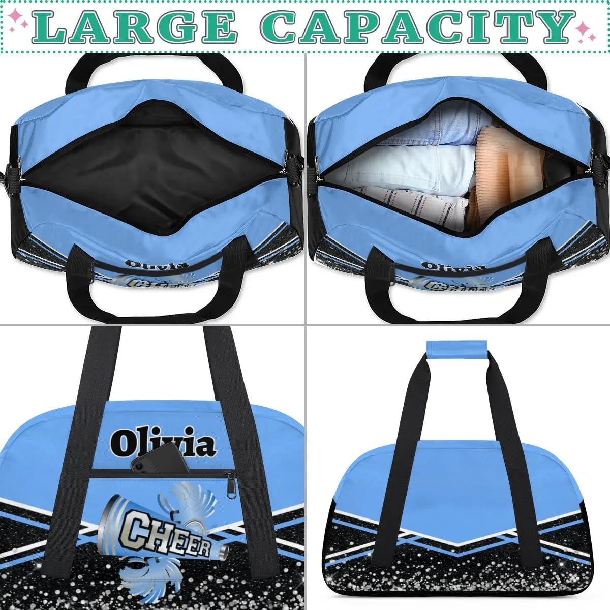 Personalized Cheer Bag Sport Duffel Bag Dance Bag for Girl Gifts, Overnight Duffel Bags Cheerleader for Kids Personalized Gymnastics Duffel Bag Cheerleading Gifts
