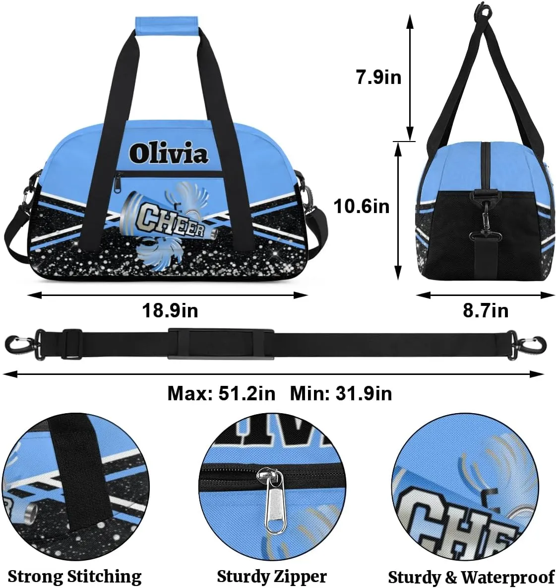 Personalized Cheer Bag Sport Duffel Bag Dance Bag for Girl Gifts, Overnight Duffel Bags Cheerleader for Kids Personalized Gymnastics Duffel Bag Cheerleading Gifts