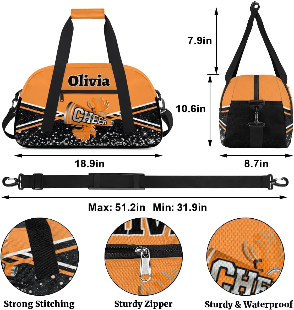 Personalized Cheer Bag Sport Duffel Bag Dance Bag for Girl Gifts, Overnight Duffel Bags Cheerleader for Kids Personalized Gymnastics Duffel Bag Cheerleading Gifts
