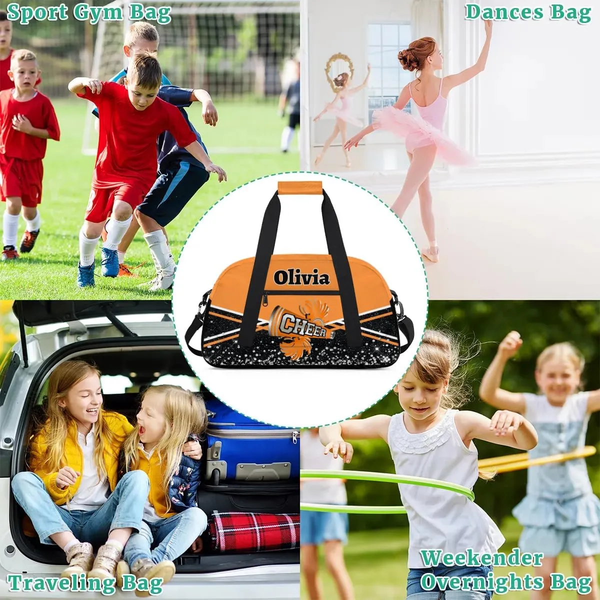 Personalized Cheer Bag Sport Duffel Bag Dance Bag for Girl Gifts, Overnight Duffel Bags Cheerleader for Kids Personalized Gymnastics Duffel Bag Cheerleading Gifts