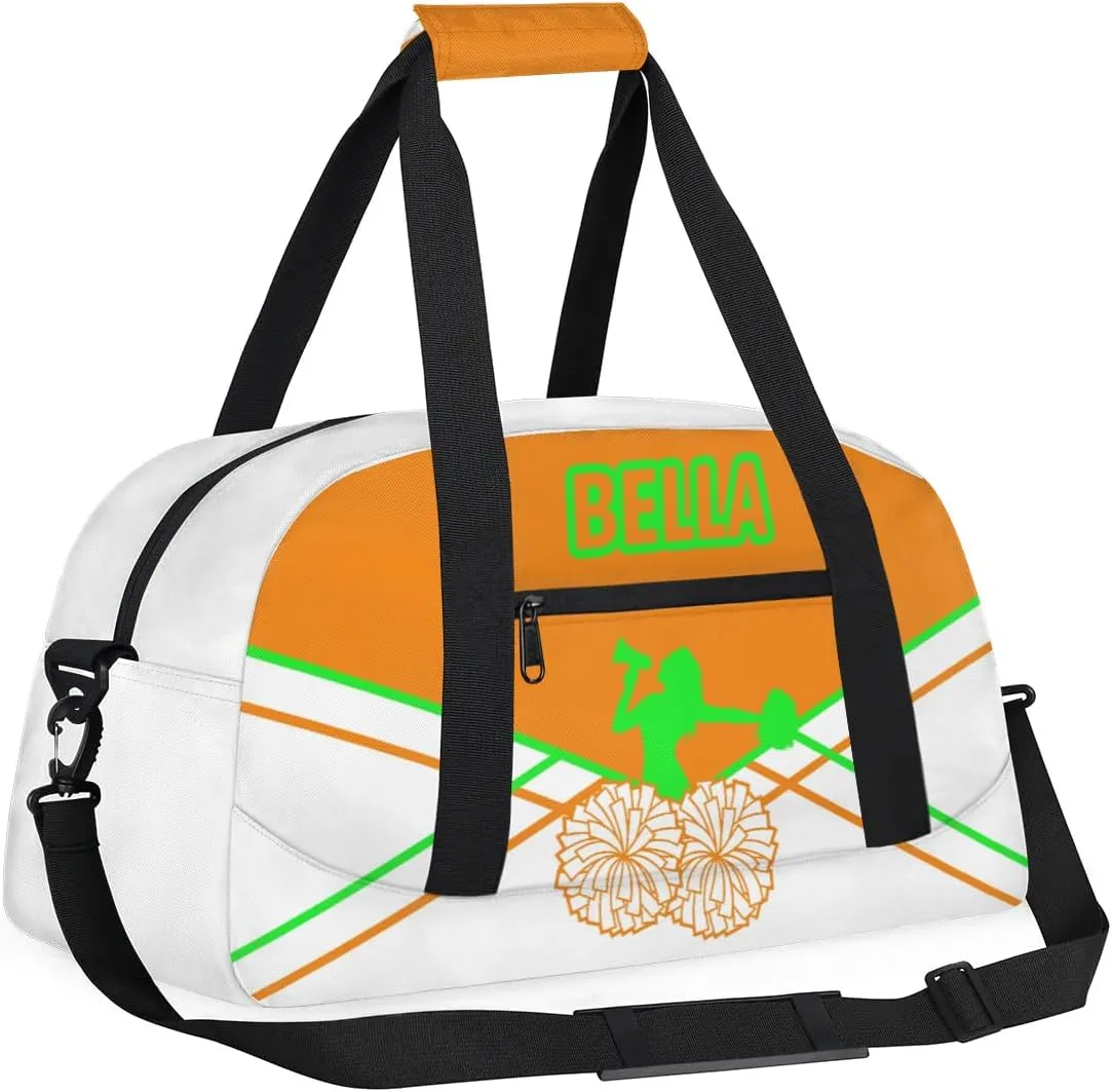 Personalized Cheer Bag Sport Duffel Bag for Girl, Custom Kids Gym Bag, Customize Travel Duffle Bag with Name, Overnight Weekender Bags,Orange and Green Lines, Cheerleading Gifts