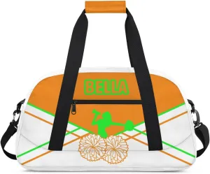 Personalized Cheer Bag Sport Duffel Bag for Girl, Custom Kids Gym Bag, Customize Travel Duffle Bag with Name, Overnight Weekender Bags,Orange and Green Lines, Cheerleading Gifts