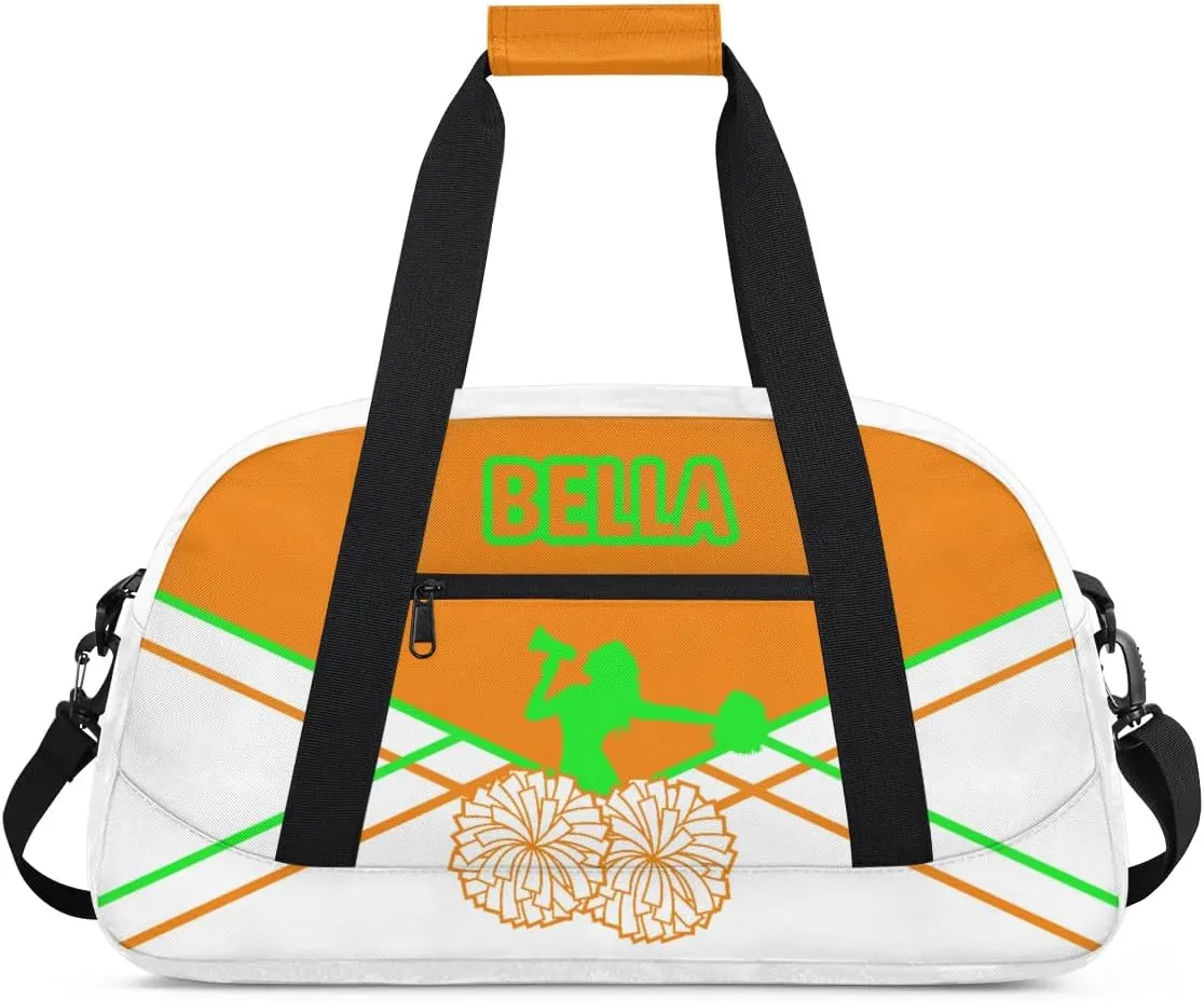 Personalized Cheer Bag Sport Duffel Bag for Girl, Custom Kids Gym Bag, Customize Travel Duffle Bag with Name, Overnight Weekender Bags,Orange and Green Lines, Cheerleading Gifts