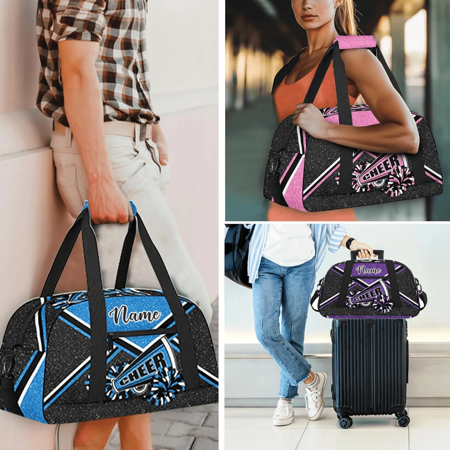 Personalized Cheer Bag with Name, Custom Cheerleader Duffle Bag for Women, Gym Travel Bag for Cheerleaders (Gold)