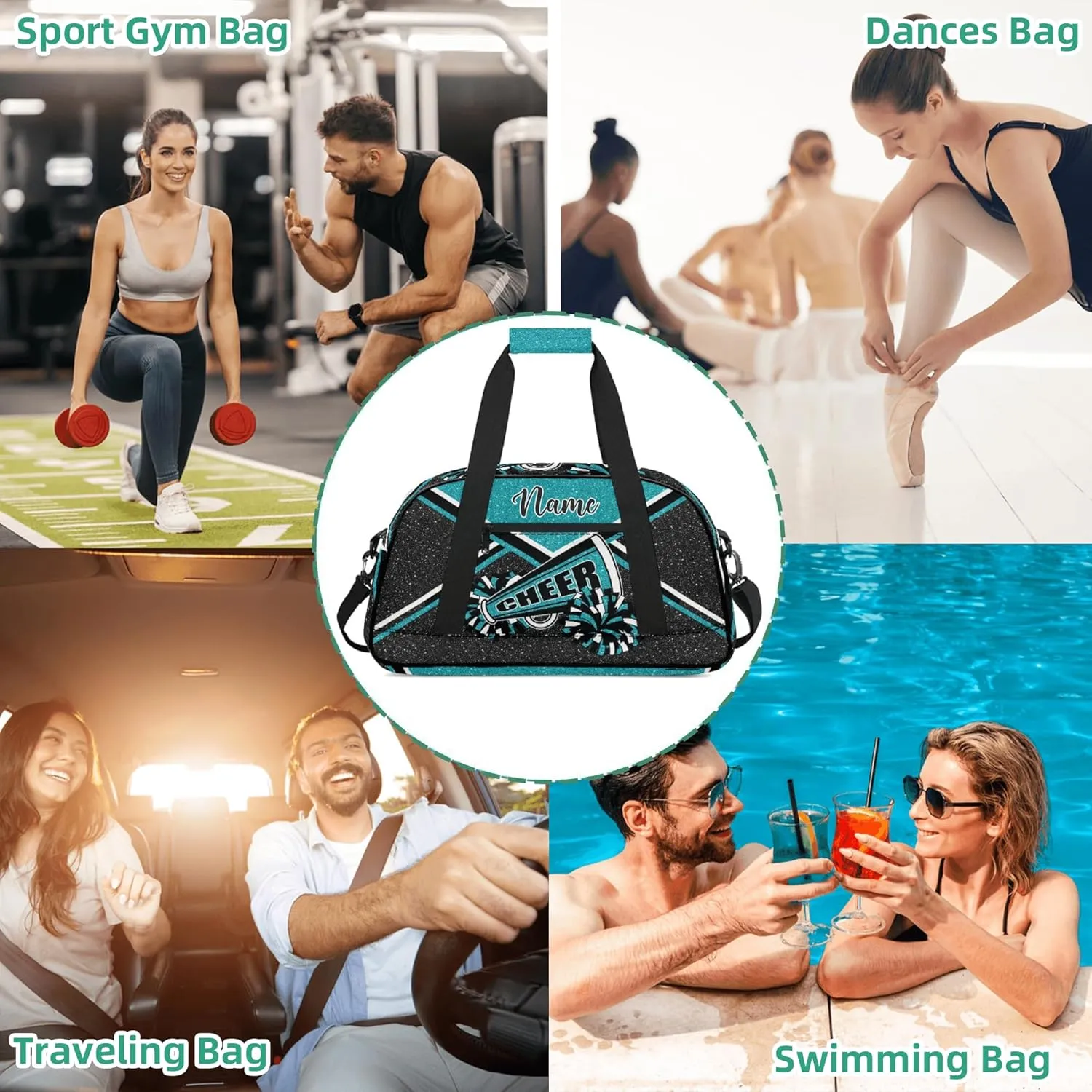 Personalized Cheer Bag with Name, Custom Cheerleader Duffle Bag for Women, Gym Travel Bag for Cheerleaders (Gold)