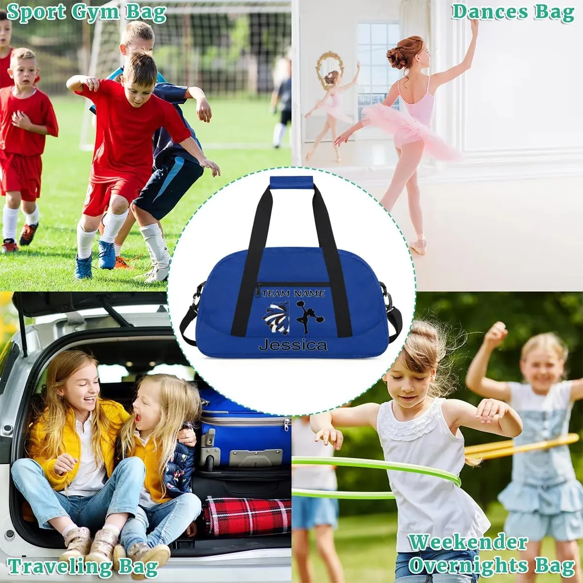 Personalized Cheer Duffle Bag for Cheerleaders, Custom Cheerleading Gym Bag for Women, Cheer Duffel Bag with Name Overnight Weekender Bags, Cobalt Blue