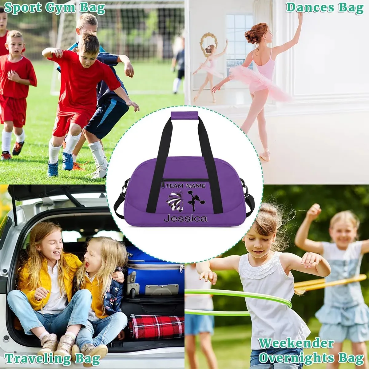 Personalized Cheer Duffle Bag for Cheerleaders, Custom Cheerleading Gym Bag for Women, Cheer Duffel Bag with Name Overnight Weekender Bags, Dark Purple
