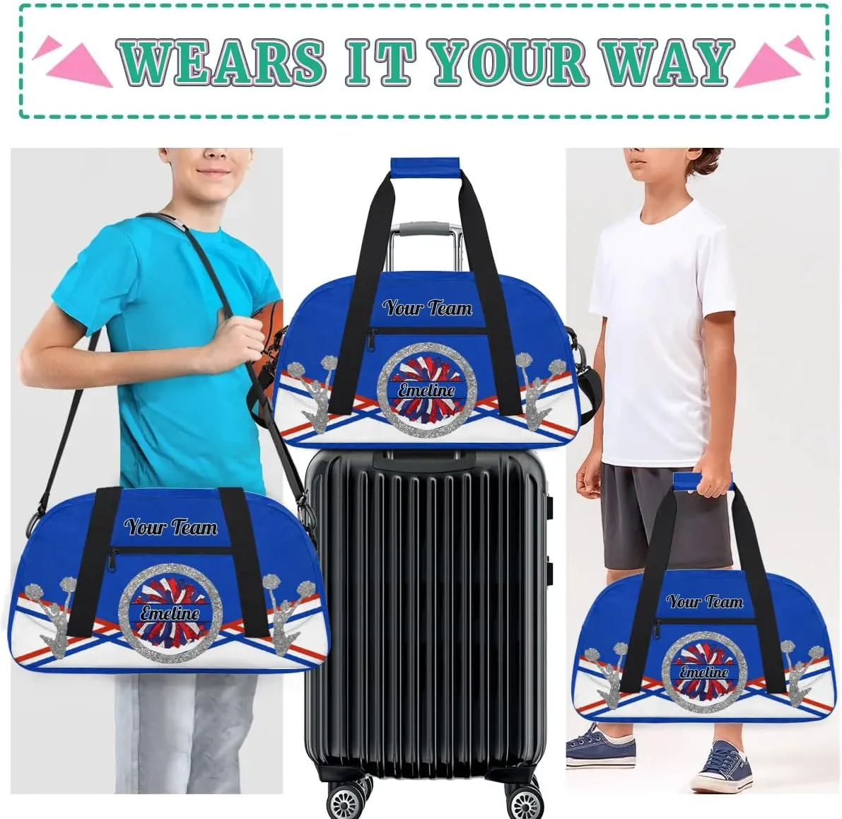 Personalized Cheerleader Bag Dance Bag for Girl, Overnight Duffel Bags Cheerleader for Kids Personalized Sport Gym Bag, Gymnastics Duffel Bag - Cheerleading Gifts