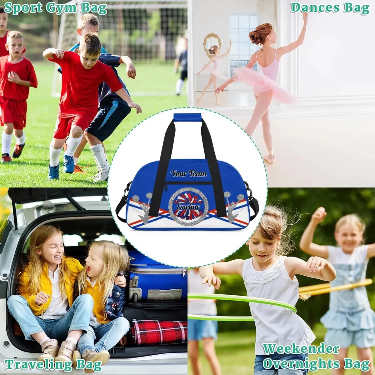 Personalized Cheerleader Bag Dance Bag for Girl, Overnight Duffel Bags Cheerleader for Kids Personalized Sport Gym Bag, Gymnastics Duffel Bag - Cheerleading Gifts
