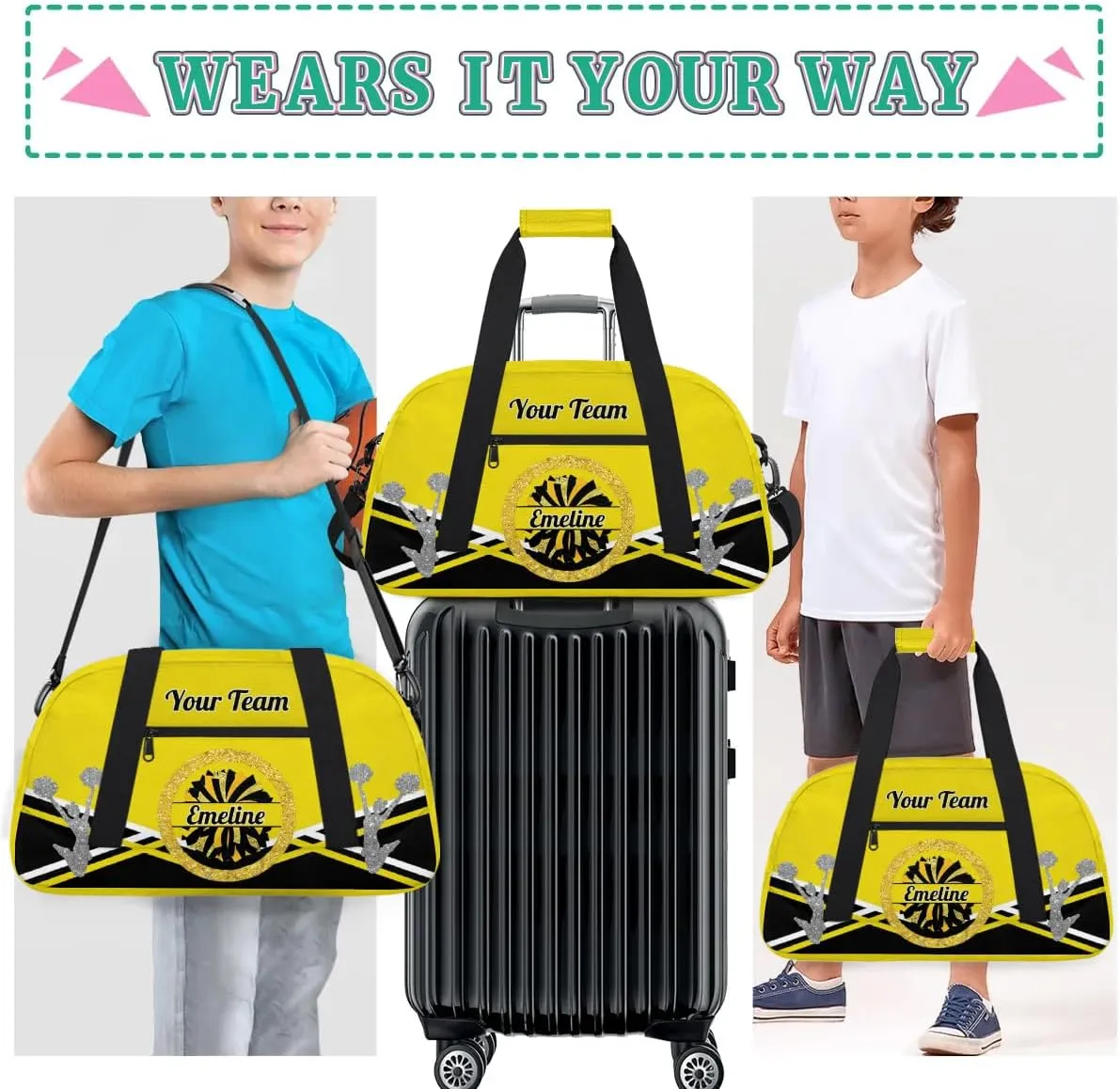 Personalized Cheerleader Bag Dance Bag for Girl, Overnight Duffel Bags Cheerleader for Kids Personalized Sport Gym Bag, Gymnastics Duffel Bag - Cheerleading Gifts