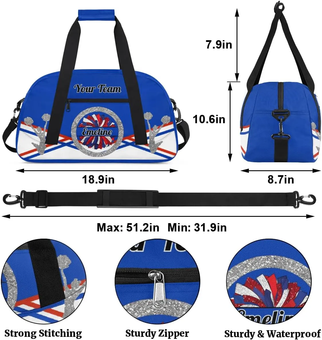 Personalized Cheerleader Bag Dance Bag for Girl, Overnight Duffel Bags Cheerleader for Kids Personalized Sport Gym Bag, Gymnastics Duffel Bag - Cheerleading Gifts