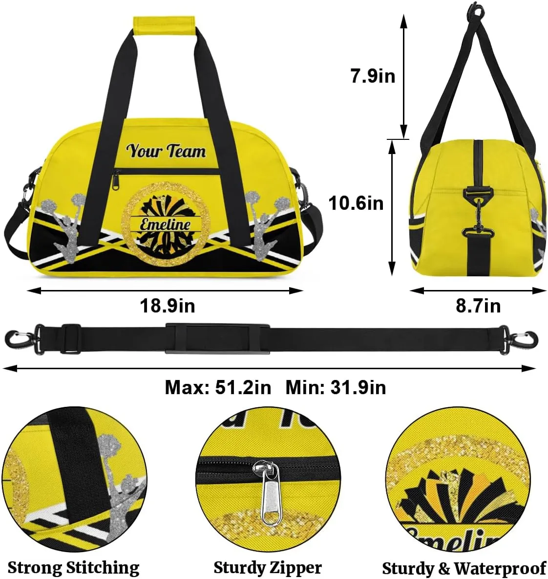 Personalized Cheerleader Bag Dance Bag for Girl, Overnight Duffel Bags Cheerleader for Kids Personalized Sport Gym Bag, Gymnastics Duffel Bag - Cheerleading Gifts