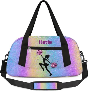 Personalized Cheerleader Bag for Girls, Custom Sports Duffel Cheer Bag Named Overnight Weekender Sleepover Gym Bag for Dance Travel Perform Bag Colorful Bling Glitters