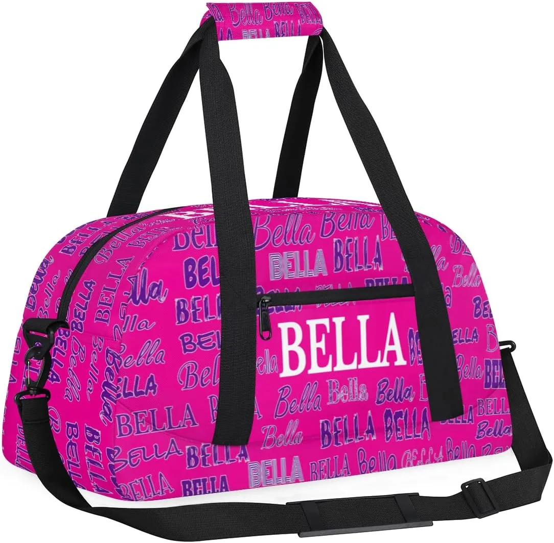 Personalized Cheerleaders Bag Dance Bag, Custom Name Sport Fitness Duffle Gym Bag Travel Weekender Lightweight Swim Bags, Bright Pink Color