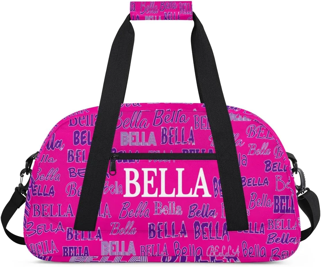 Personalized Cheerleaders Bag Dance Bag, Custom Name Sport Fitness Duffle Gym Bag Travel Weekender Lightweight Swim Bags, Bright Pink Color