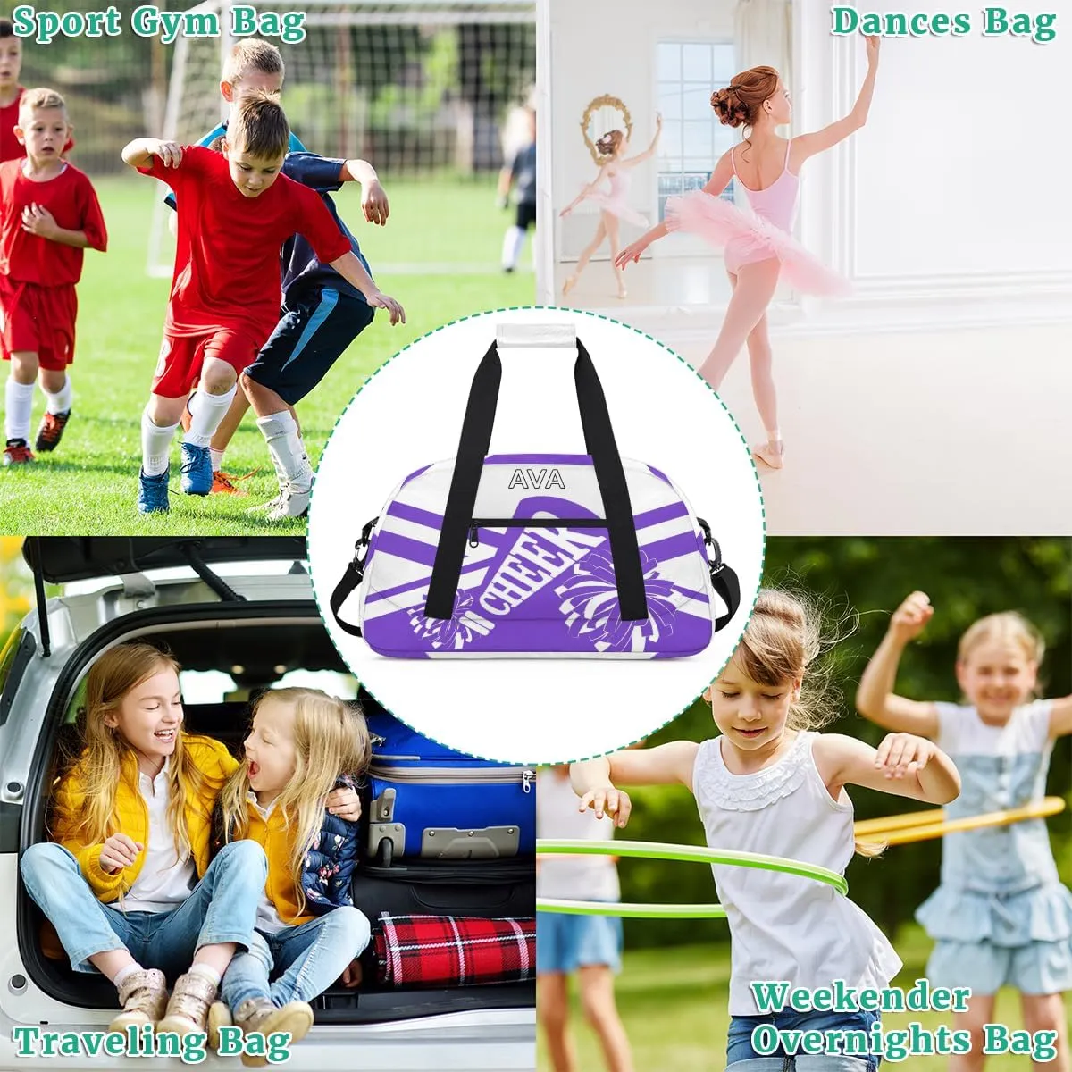 Personalized Cheerleading Bag Dance Bag Girl Boy, Custom Gym Bag Sport Duffel Bag Weekender Bags Travel Duffel Bag, Purple