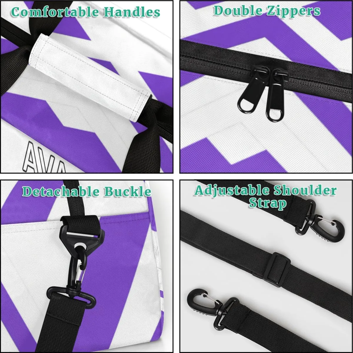 Personalized Cheerleading Bag Dance Bag Girl Boy, Custom Gym Bag Sport Duffel Bag Weekender Bags Travel Duffel Bag, Purple