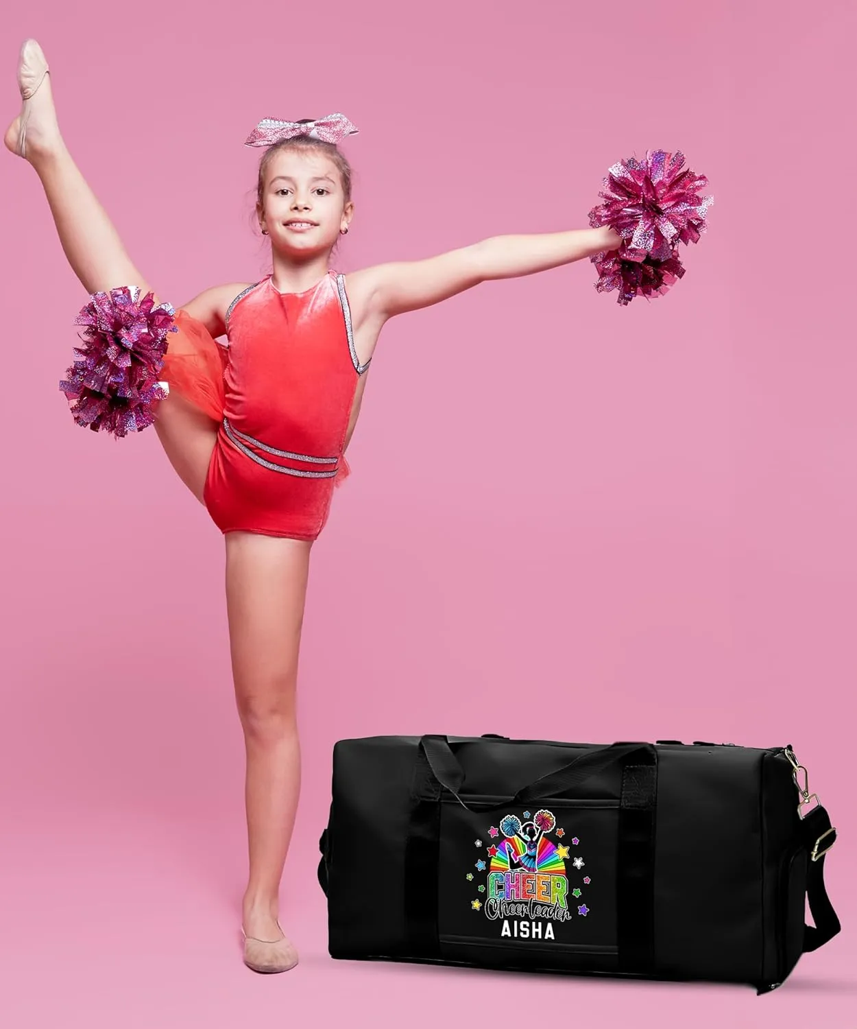 Personalized Cheerleading Duffle Bag for Women, Girls - Custom Duffel Bag - Different Color & Design Options - Black