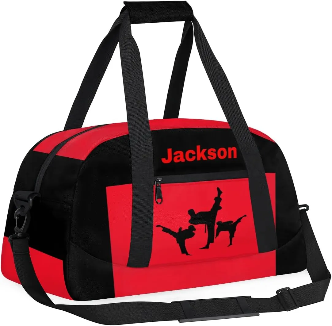 Personalized Custom Kids Duffel Bags for Boys Teen Girls, Customized Sports Gym Bag Travel Duffle Bag, Overnight Weekender Sleepover Bag, Martial Arts Taekwondo Red Section 12