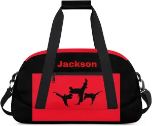 Personalized Custom Kids Duffel Bags for Boys Teen Girls, Customized Sports Gym Bag Travel Duffle Bag, Overnight Weekender Sleepover Bag, Martial Arts Taekwondo Red Section 12