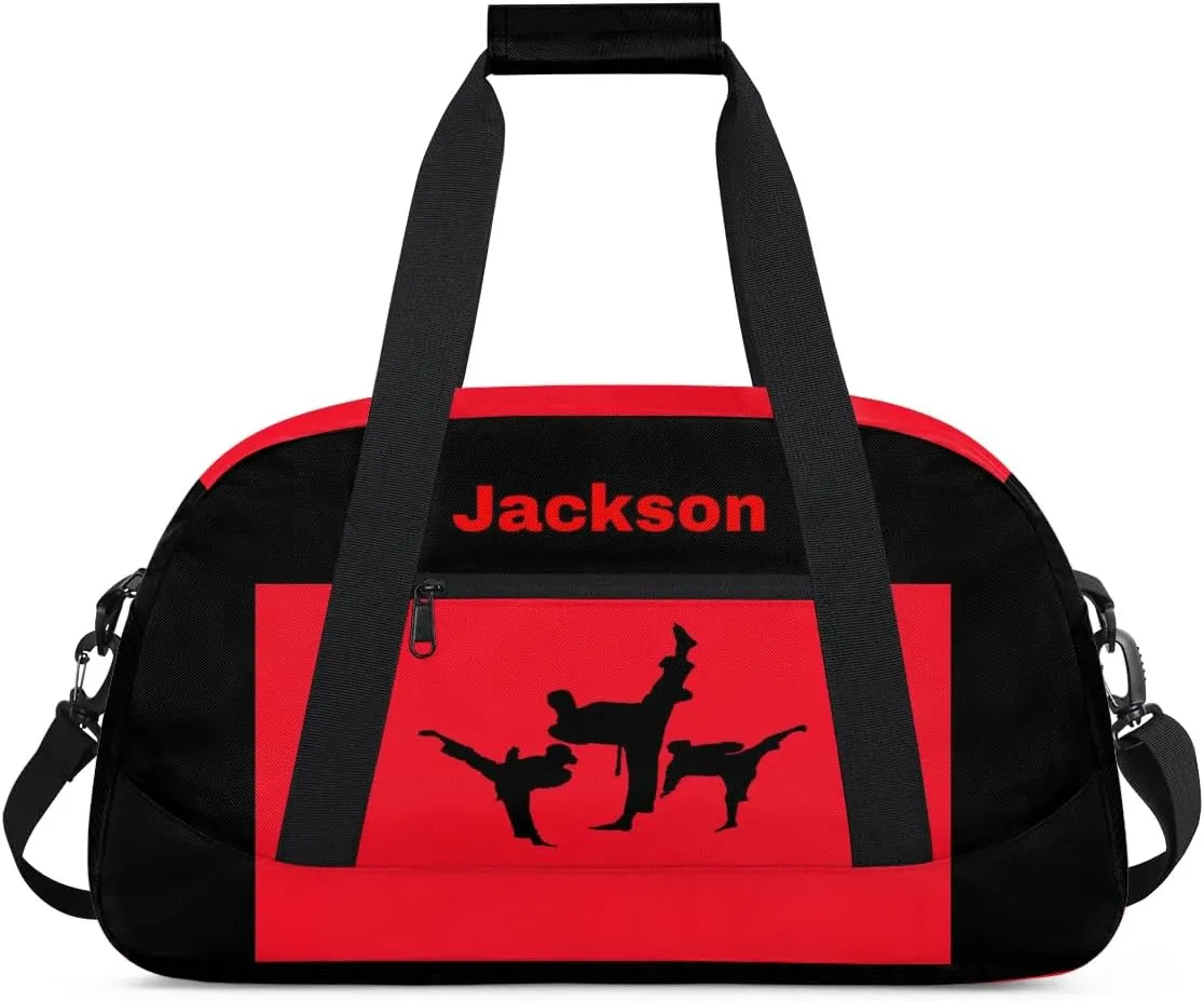 Personalized Custom Kids Duffel Bags for Boys Teen Girls, Customized Sports Gym Bag Travel Duffle Bag, Overnight Weekender Sleepover Bag, Martial Arts Taekwondo Red Section 12