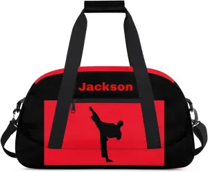 Personalized Custom Kids Duffel Bags for Boys Teen Girls, Customized Sports Gym Bag Travel Duffle Bag, Overnight Weekender Sleepover Bag, Martial Arts Taekwondo Red Section 13