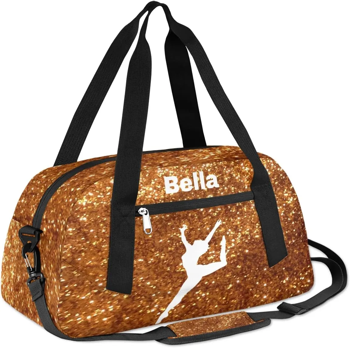 Personalized Custom Kids Duffel Bags, Personalized Customized Sports Gym Bag Travel Duffle Bag Girls Dance Bag Overnight Weekender Sleepover Carry On Tote Bag for Girls, Golden Glitter 25