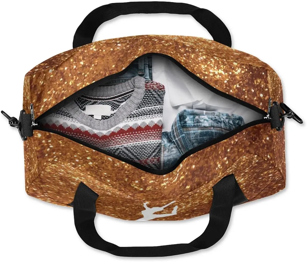 Personalized Custom Kids Duffel Bags, Personalized Customized Sports Gym Bag Travel Duffle Bag Girls Dance Bag Overnight Weekender Sleepover Carry On Tote Bag for Girls, Golden Glitter 25