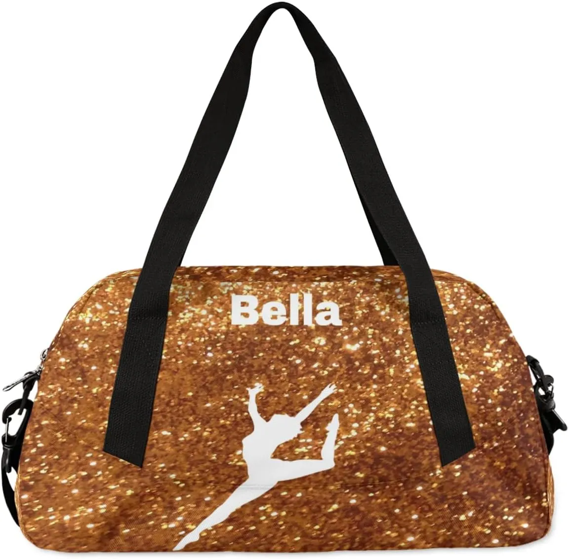 Personalized Custom Kids Duffel Bags, Personalized Customized Sports Gym Bag Travel Duffle Bag Girls Dance Bag Overnight Weekender Sleepover Carry On Tote Bag for Girls, Golden Glitter 25