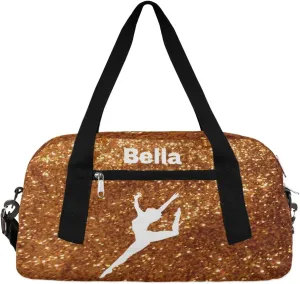 Personalized Custom Kids Duffel Bags, Personalized Customized Sports Gym Bag Travel Duffle Bag Girls Dance Bag Overnight Weekender Sleepover Carry On Tote Bag for Girls, Golden Glitter 25