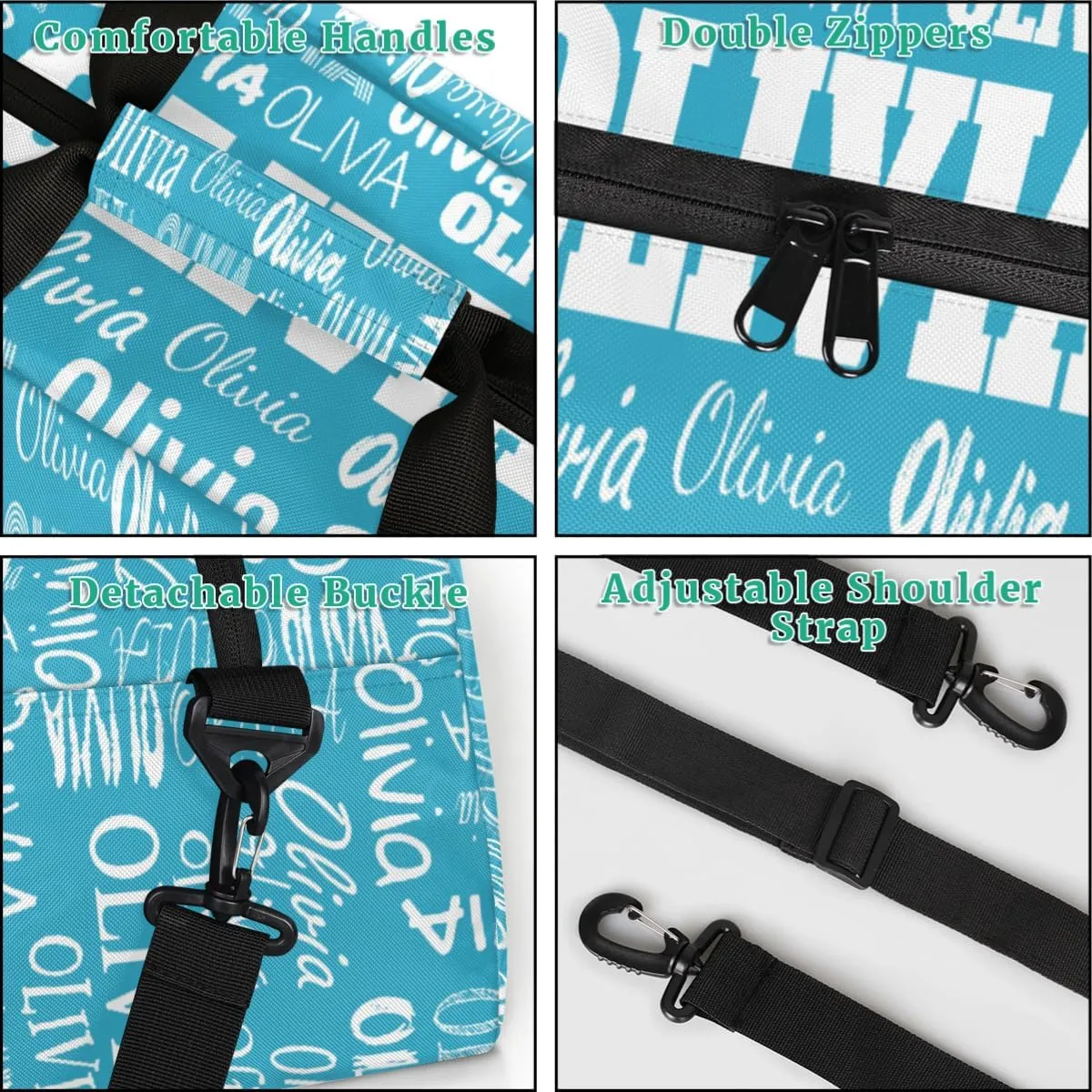 Personalized Dance Bag, Cheerleader Bag Gym Sport Duffel Bag Weekender Bags Travel Duffel Bag, Dark Turquoise Blue Solid Color