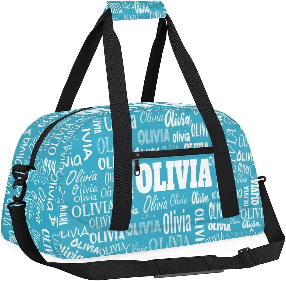 Personalized Dance Bag, Cheerleader Bag Gym Sport Duffel Bag Weekender Bags Travel Duffel Bag, Dark Turquoise Blue Solid Color
