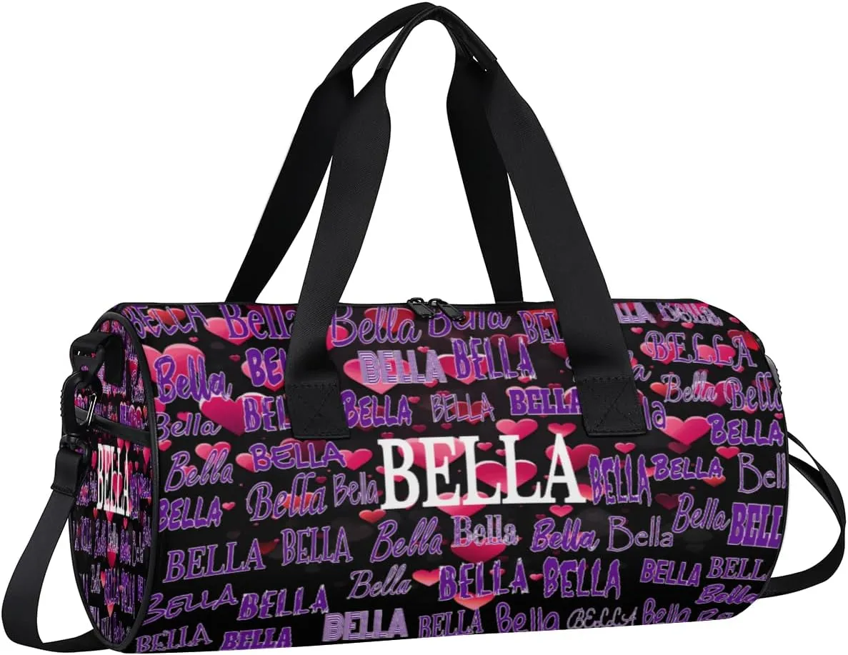 Personalized Dance Bag for Girls Teens, Custom Sports Gym Bag Name Ranked Overnight Duffel Bag for Practice Gymnastics Ballet Bag, Pink Love Hearts Pattern