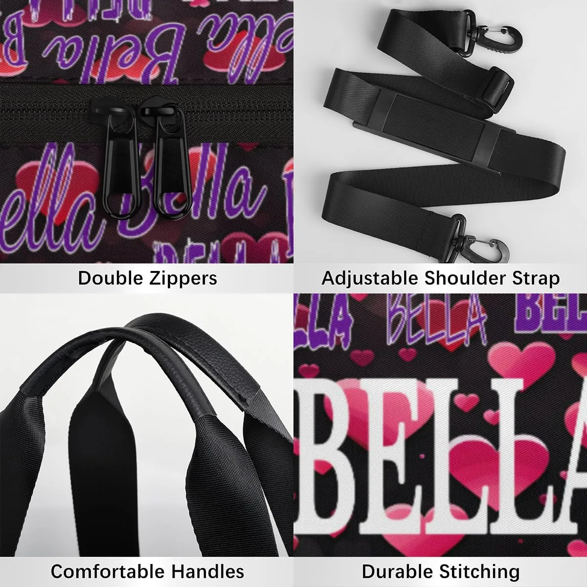 Personalized Dance Bag for Girls Teens, Custom Sports Gym Bag Name Ranked Overnight Duffel Bag for Practice Gymnastics Ballet Bag, Pink Love Hearts Pattern