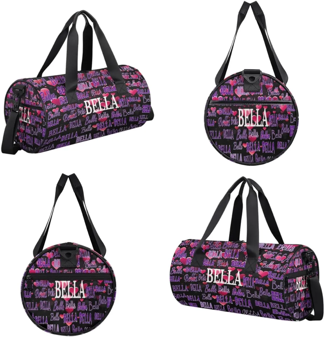 Personalized Dance Bag for Girls Teens, Custom Sports Gym Bag Name Ranked Overnight Duffel Bag for Practice Gymnastics Ballet Bag, Pink Love Hearts Pattern