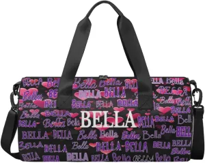 Personalized Dance Bag for Girls Teens, Custom Sports Gym Bag Name Ranked Overnight Duffel Bag for Practice Gymnastics Ballet Bag, Pink Love Hearts Pattern