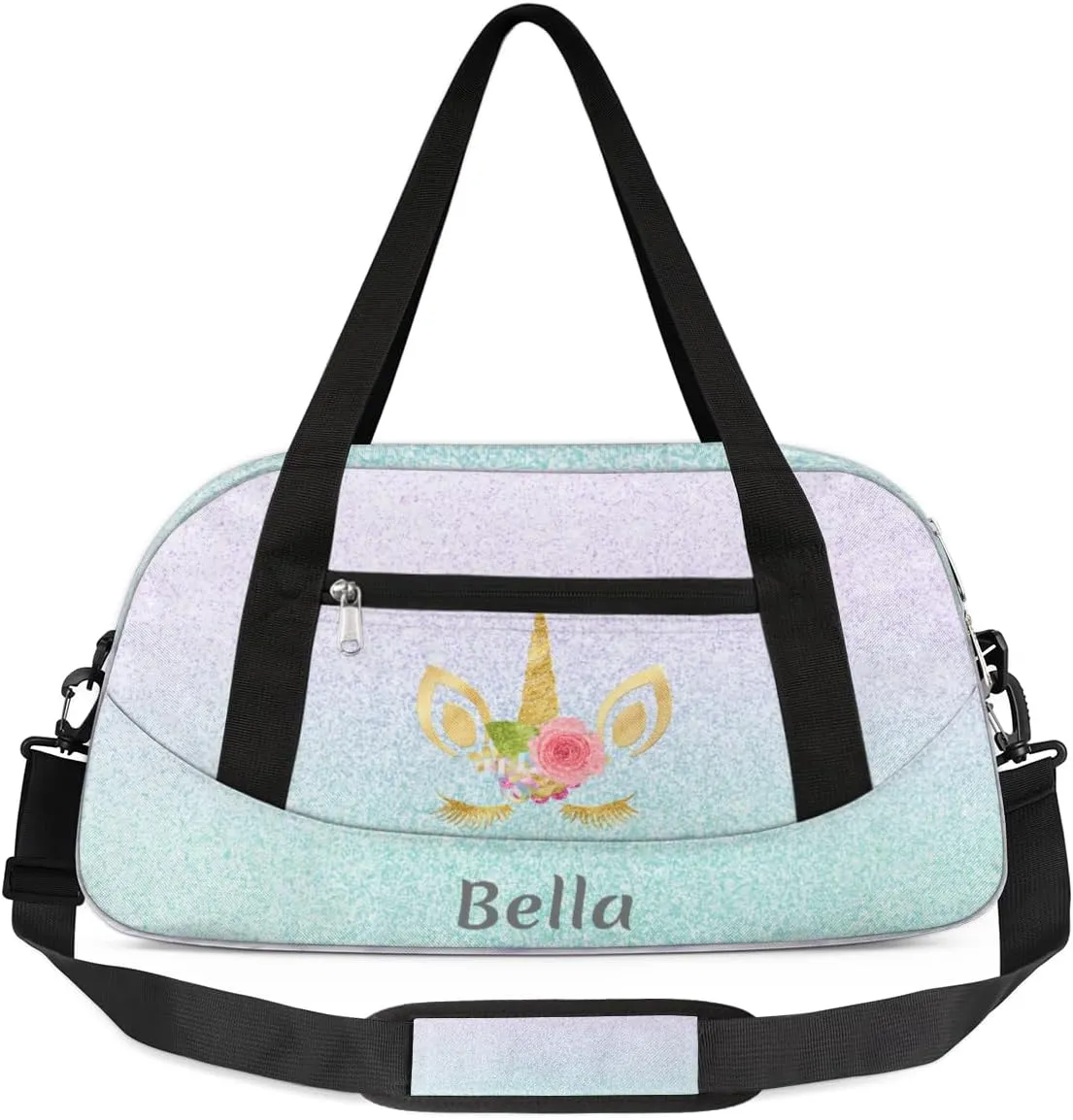 Personalized Dance Bag Gym Bag for Girl, Custom Sport Duffel Bag Weekender Bags Travel Duffel Bag Gold Unicorn Pink Purple
