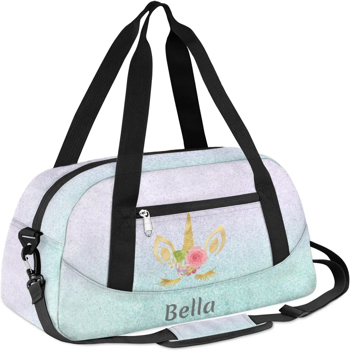 Personalized Dance Bag Gym Bag for Girl, Custom Sport Duffel Bag Weekender Bags Travel Duffel Bag Gold Unicorn Pink Purple