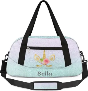 Personalized Dance Bag Gym Bag for Girl, Custom Sport Duffel Bag Weekender Bags Travel Duffel Bag Gold Unicorn Pink Purple
