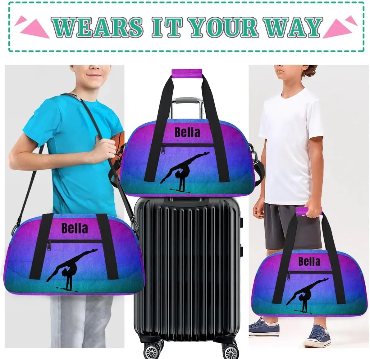 Personalized Dance Bag Gym Bag for Girl,Custom Sport Duffel Bag Weekender Bags Travel Duffel Bag Gymnastics Dark Purple Smudge