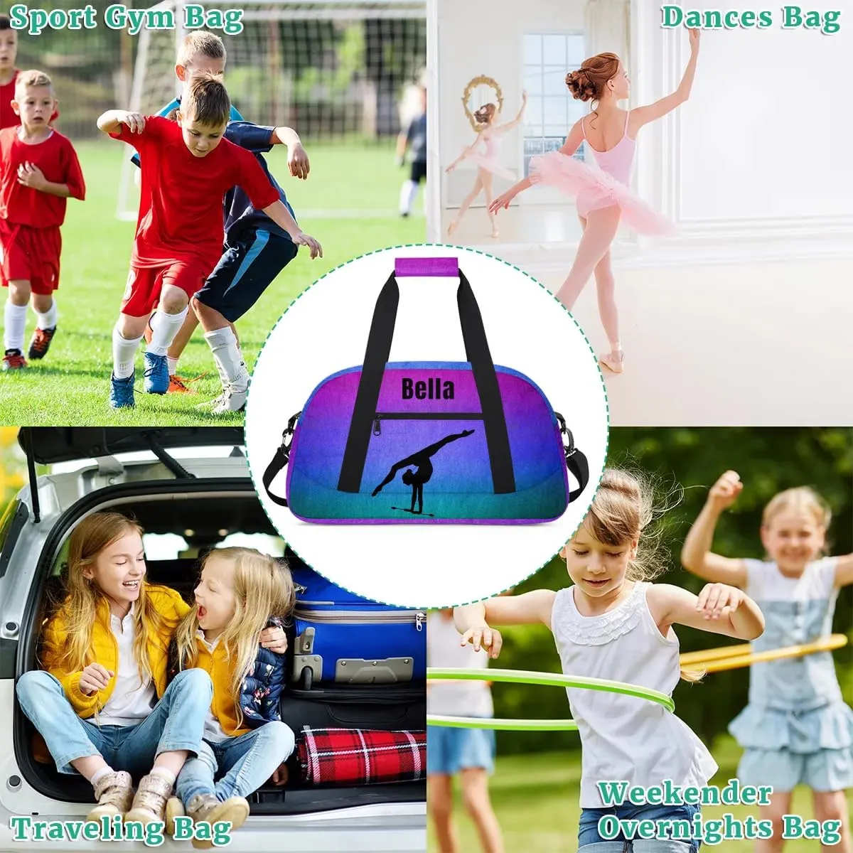 Personalized Dance Bag Gym Bag for Girl,Custom Sport Duffel Bag Weekender Bags Travel Duffel Bag Gymnastics Dark Purple Smudge