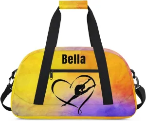 Personalized Dance Bag Gym Bag for Girl,Custom Sport Duffel Bag Weekender Bags Travel Duffel Bag Gymnastics Yellow Purple, Option 3